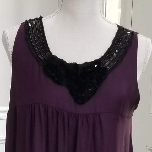 Essentials by ABS Aubergine Dress Ruffle and Bead Detail on Neckline - Picture 2 of 7